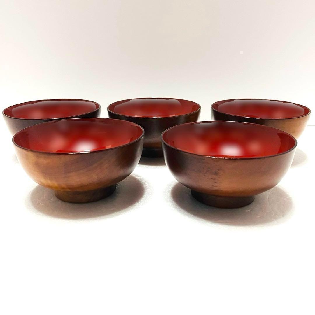 ⭐️ 天然木漆器 木目内朱 お吸物椀揃 5客 美品 @4⭐️