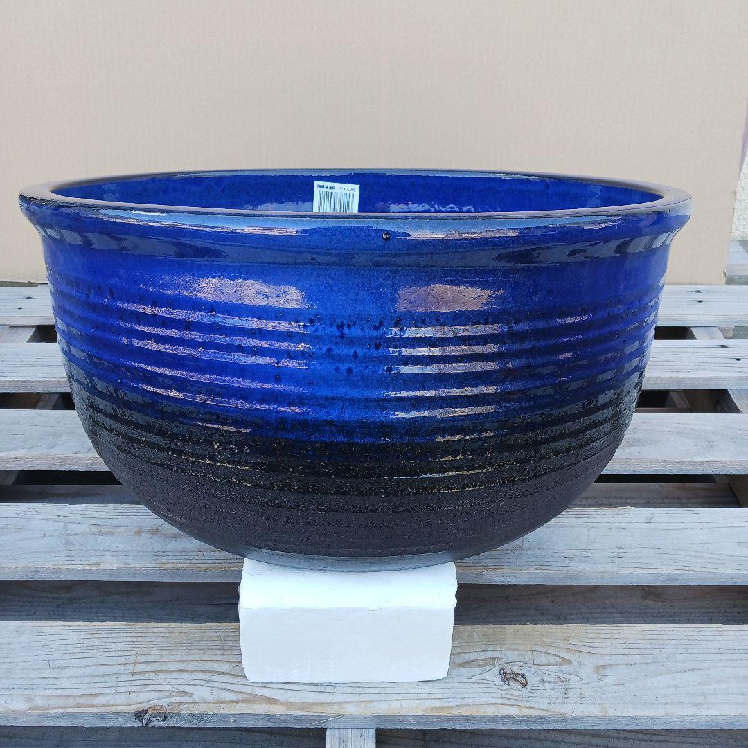 新品　∅50　陶器　睡蓮鉢　大型　メダカ鉢　難有　ラピスブルー　濃紺　藍色LDB