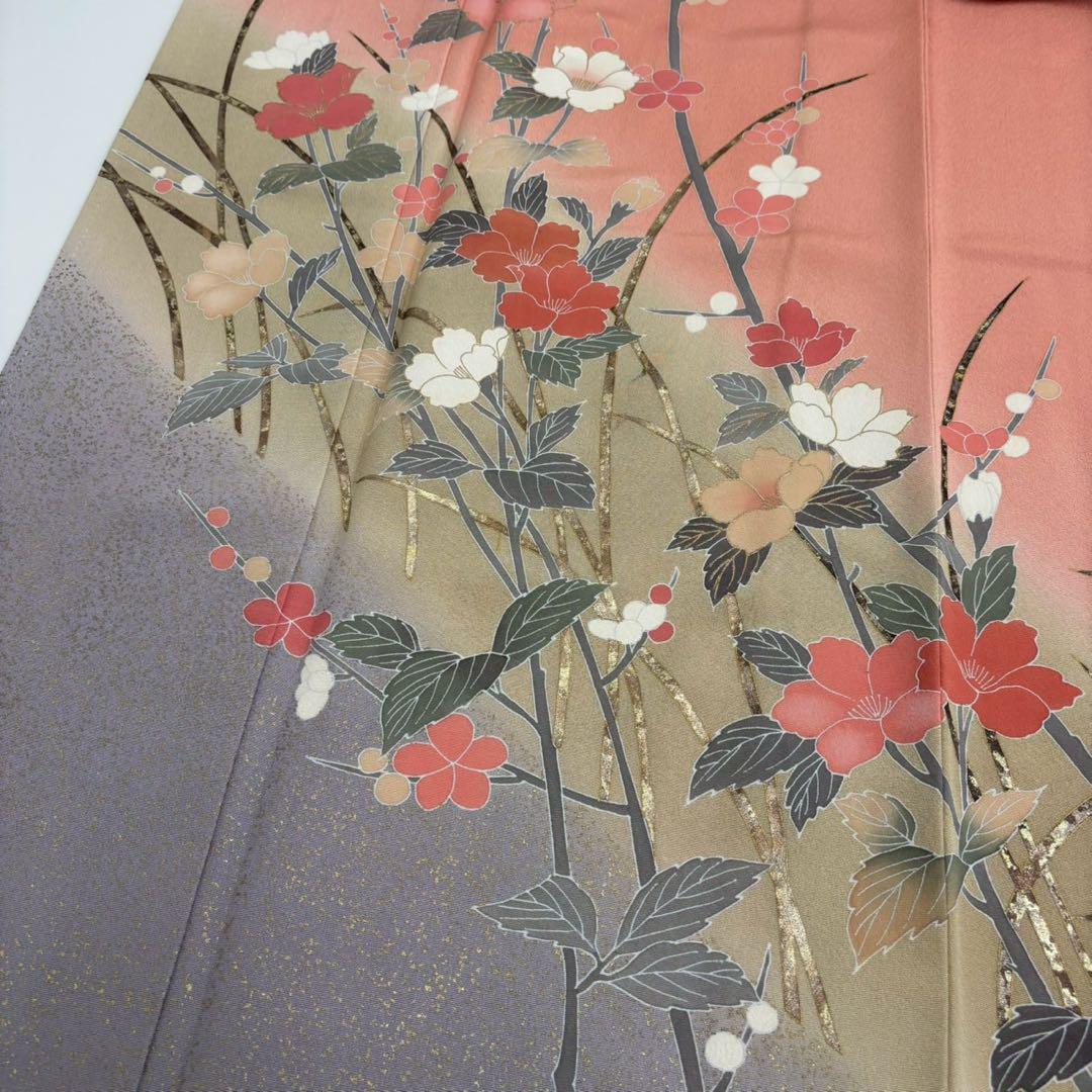 友禅 訪問着 雪輪に上品な花模様 紋なし 着物 正絹 袷 広衿 RK