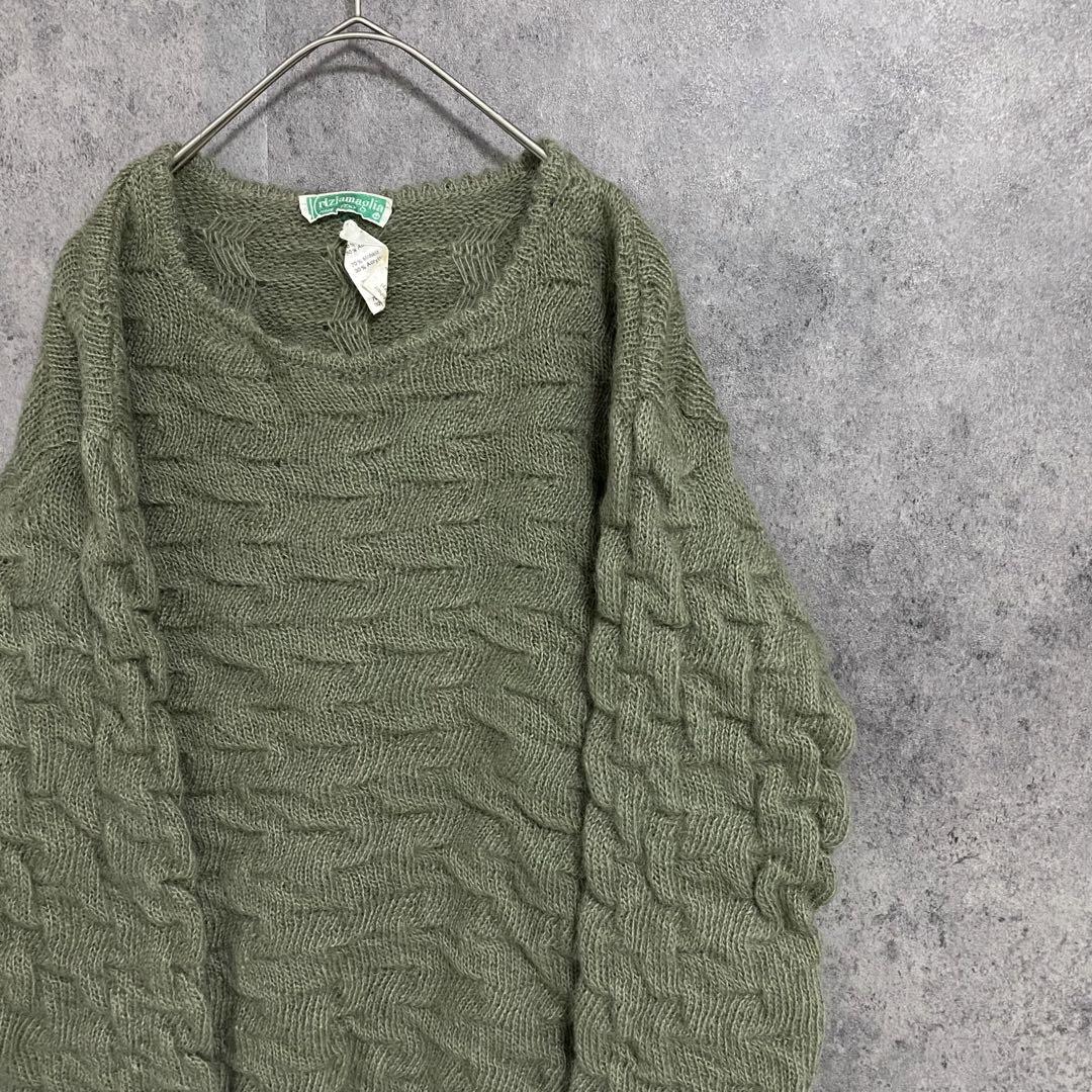 80S vintage モヘアニット イタリア製 立体 メンズ44 古着 個性派