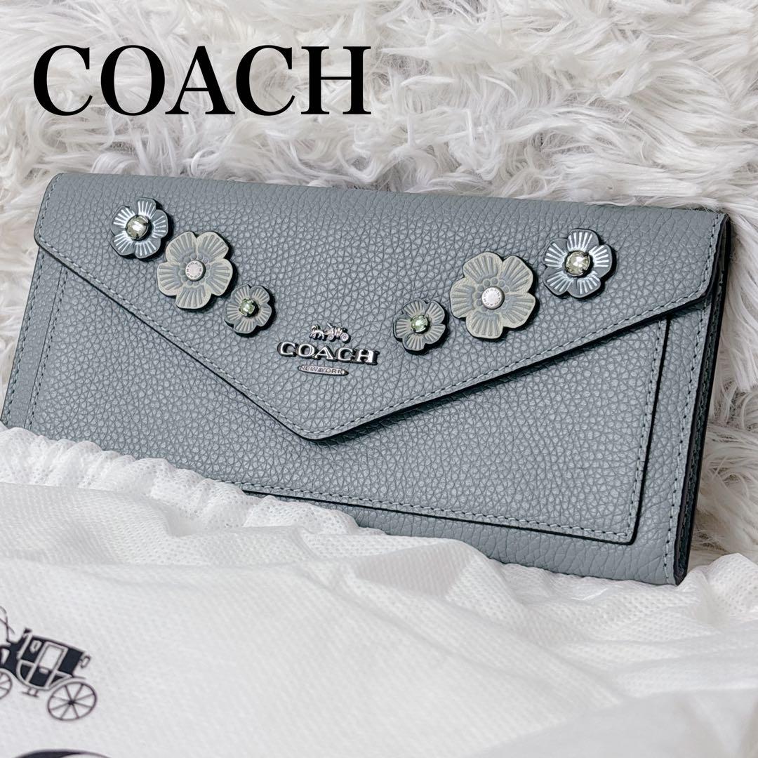 未使用保管品　COACH フラワー装飾　長財布　ビジュー