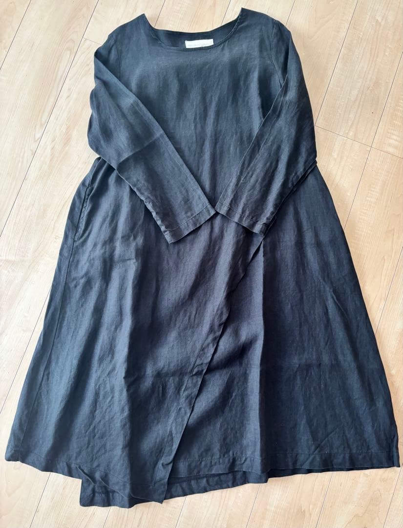 08 Mab ゼロハチマブ　リネンワンピース ブラック ロング丈