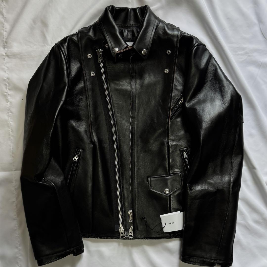 sacai ブラック レザージャケット サイズ2 sacai - サイズ2 SACAI 22AW Schott レザーライダースジャケット