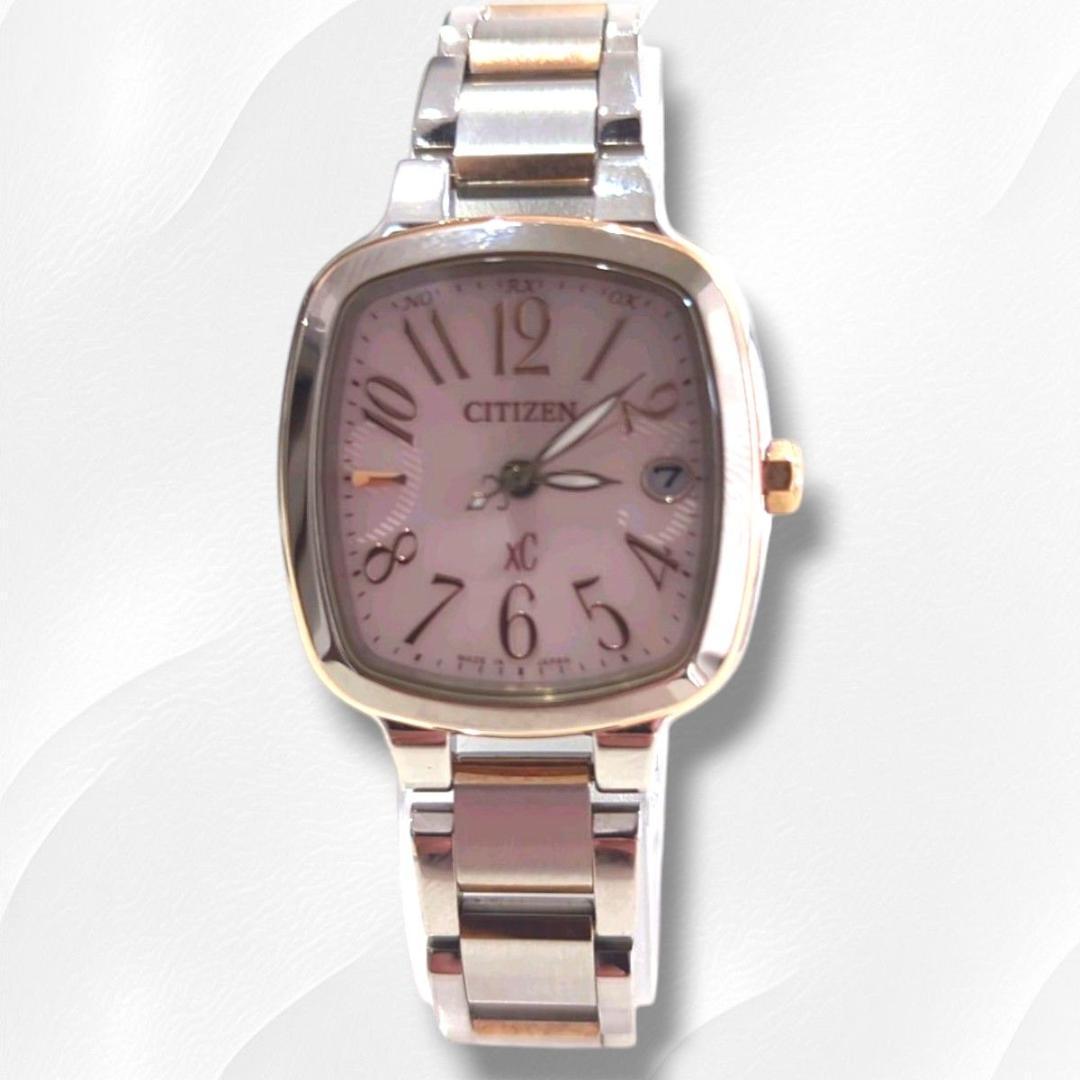 美品】CITIZEN XC 電波ソーラー スクエア ピンク文字盤 隠し文字