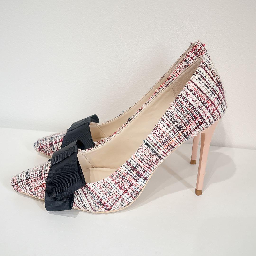 マリアケントミックスツイードリボンパンプス エイミー24.5cm・eimy