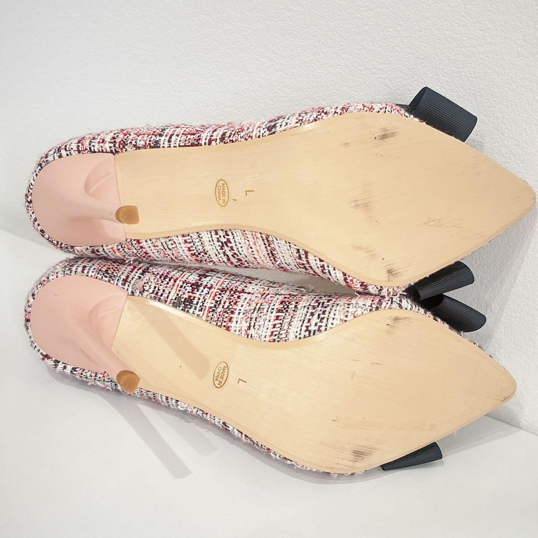 マリアケントミックスツイードリボンパンプス