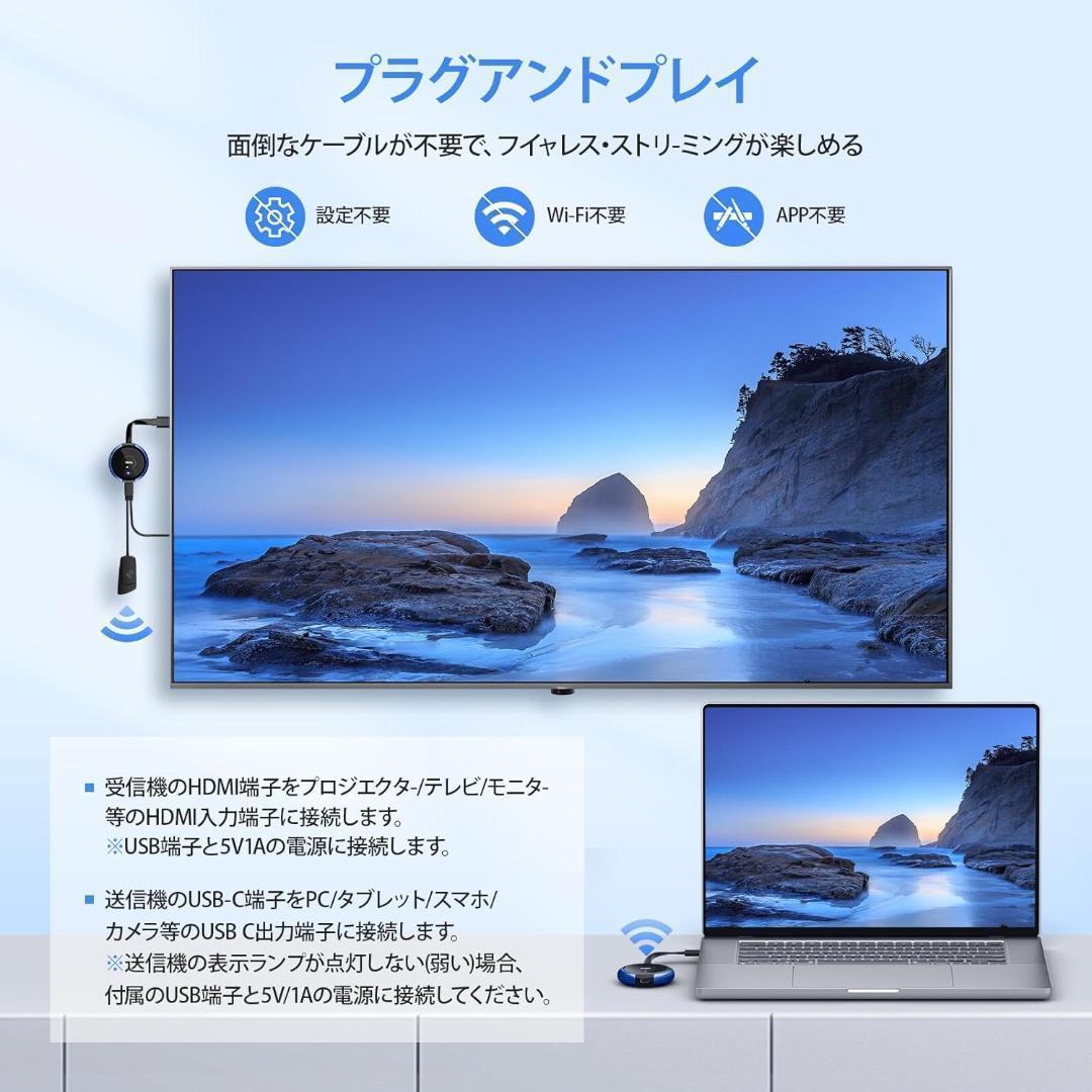 AIMIBO USB Cワイヤレス送信機とHDMI受信機セット 1080P