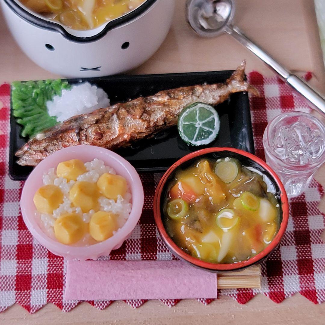 ミニチュアフード   秋の味覚の晩御飯セット～ダイニングテーブルセット付き～