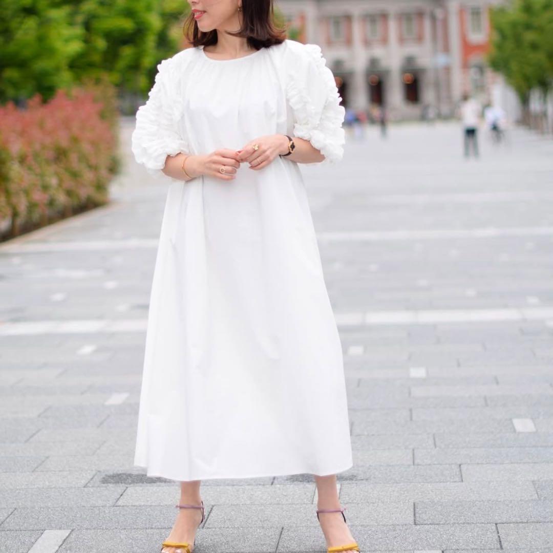 【TREFLE＋1】お袖ホイップワンピース 半袖 ホワイト フリーサイズ 春 夏