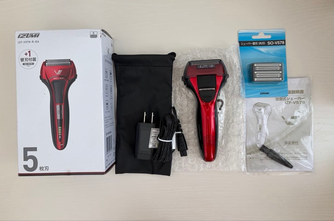 泉精器製作所 IZF-V579-R 5枚刃 電気シェーバー 往復式 レッド