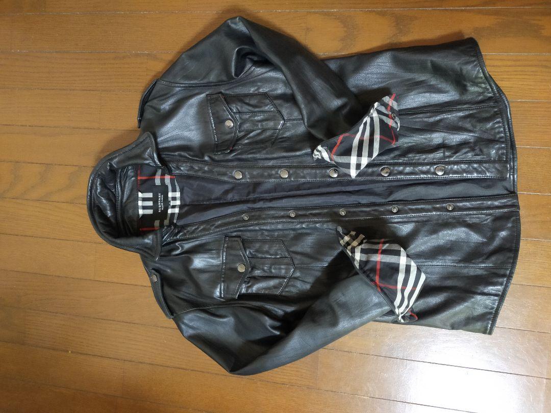 BURBERRY ブラックレザーシャツジャケット（ラムスキン）