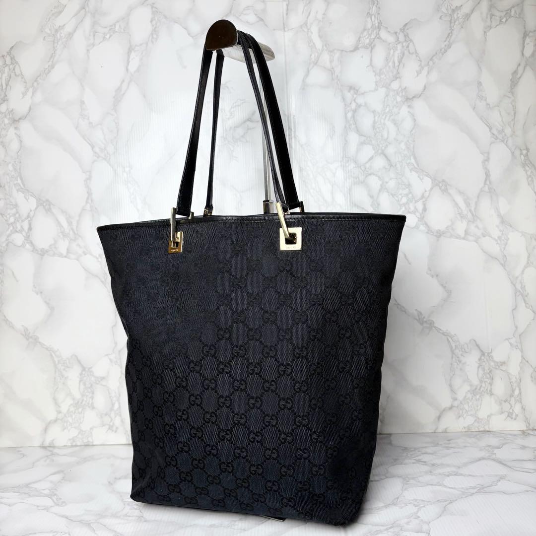 01 GUCCI トートバッグ ハンドバッグ 肩掛け GGキャンバス 黒 bd3