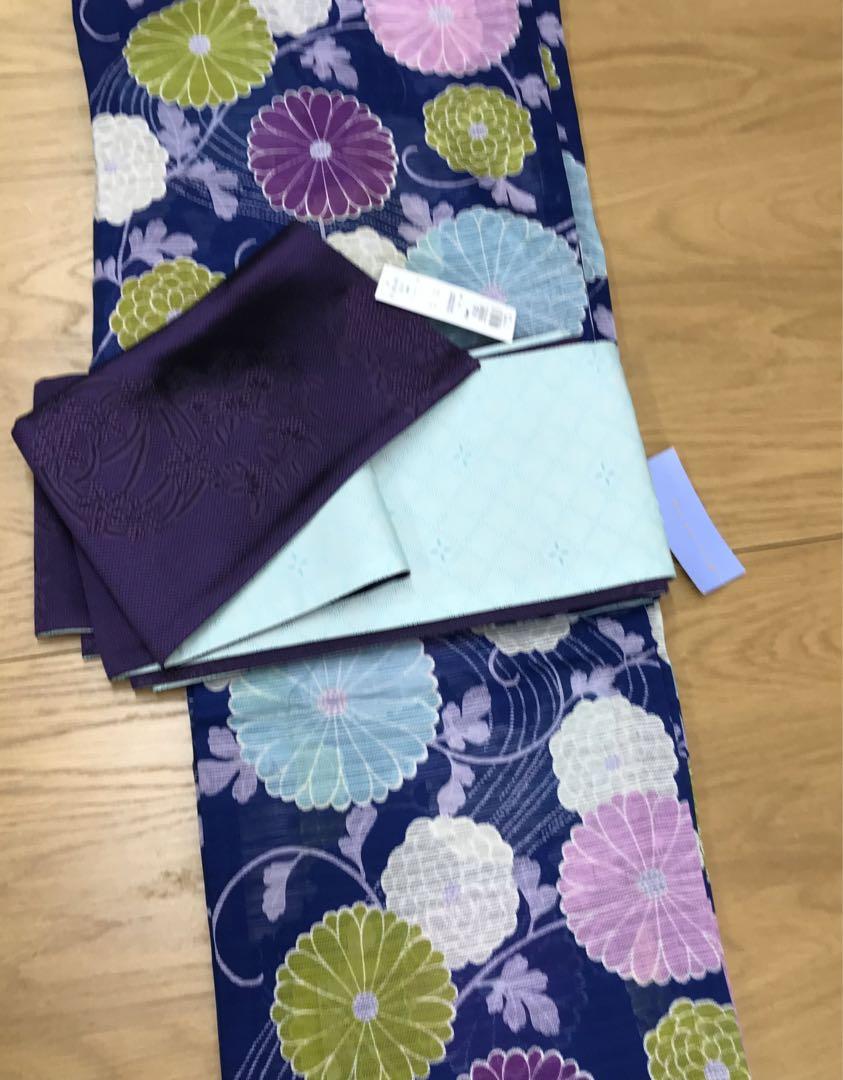 ワ6【26】◆新品・未着用◆浴衣・帯（リバーシブル）・下駄３点セット