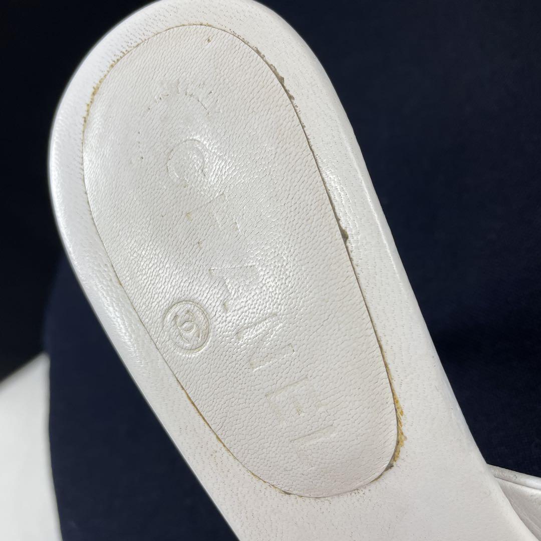 難あり・CHANEL/シャネル、ココマークレザーミュール、ホワイト