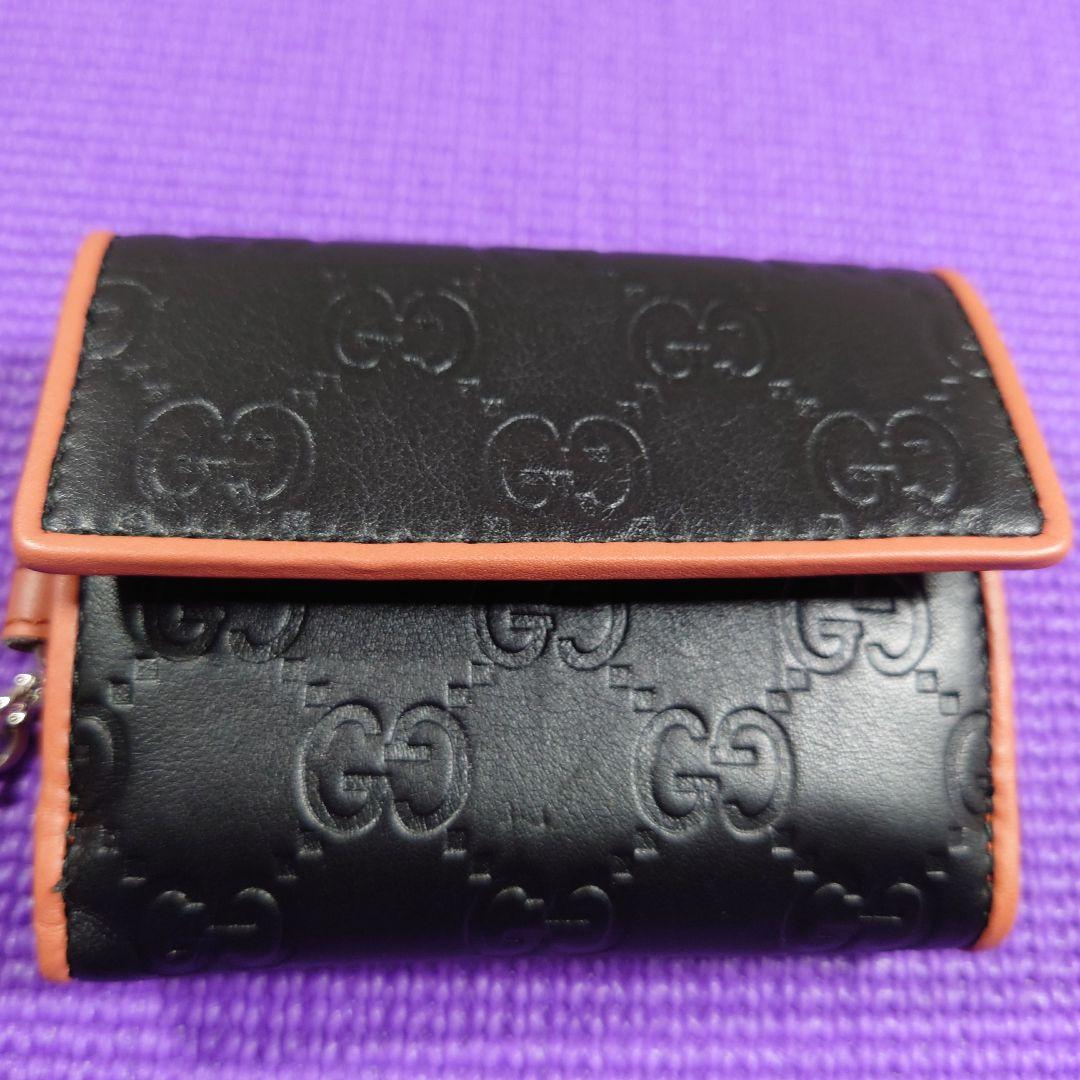GUCCI 三つ折り財布 ブラック/オレンジ