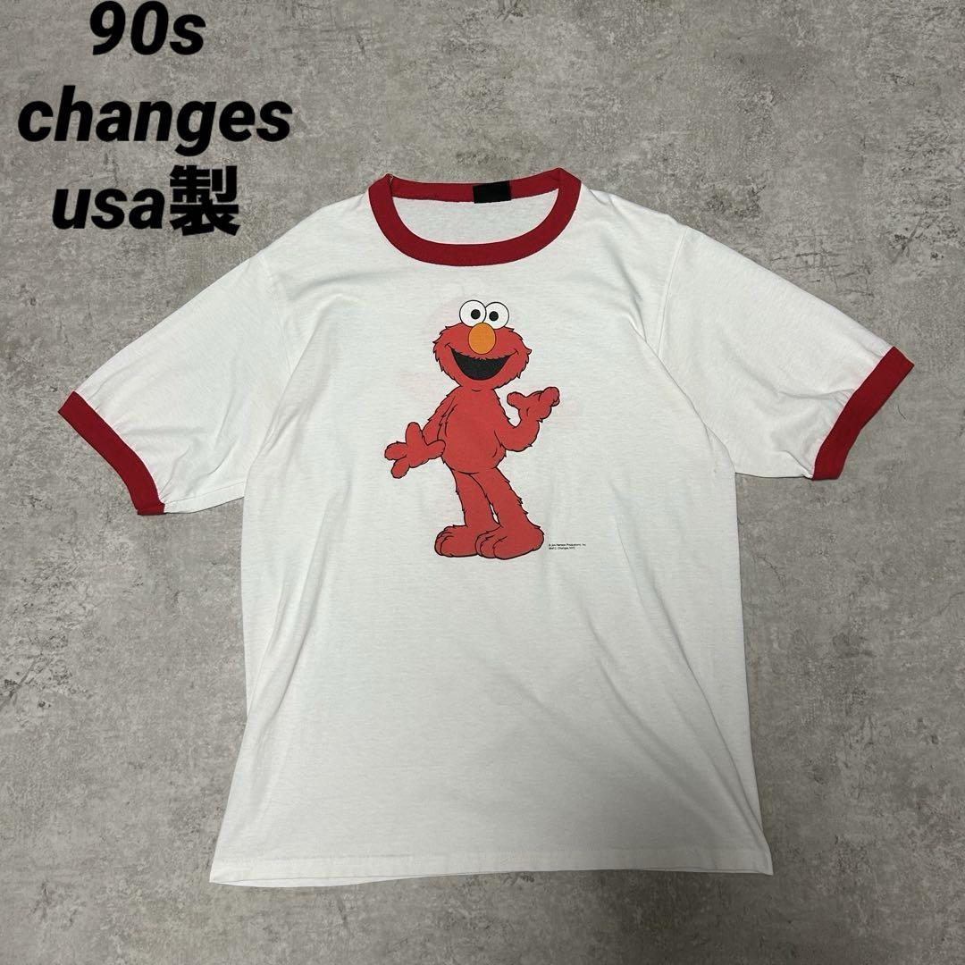 90s usa製 両面 エルモ セサミストリート リンガー Tシャツ L