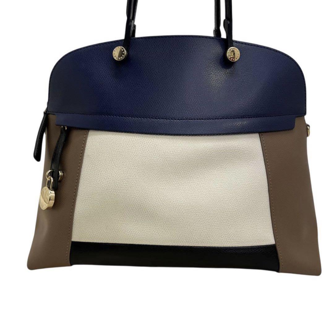 美品】FURLA フルラ パイパー バイカラー ハンドバッグ レザー