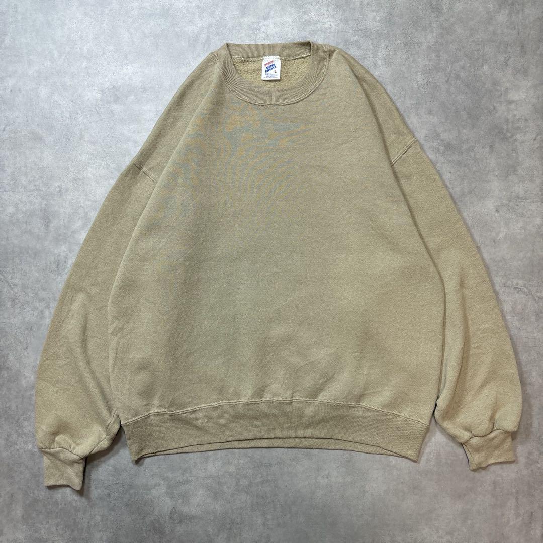 【レアカラー】90s USA製 JERZEES 無地スウェット 短丈L 90s JERZEES ジャージーズ サンドカラー無地スウェット Lサイズ