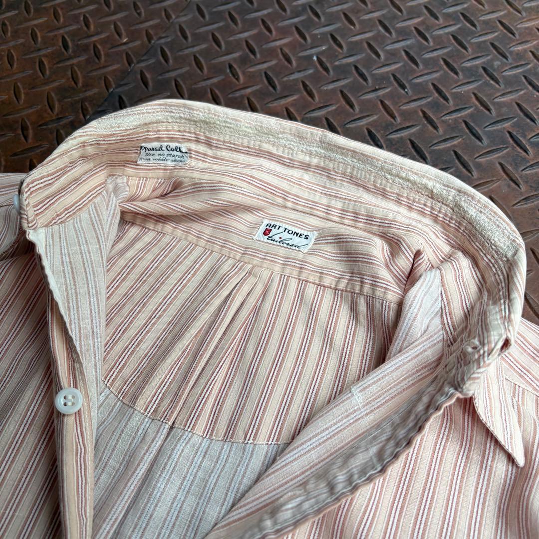 40s-US VTG ART TONES ストライプシャツ ドレスシャツマチ付きL MEDICALDB_JP