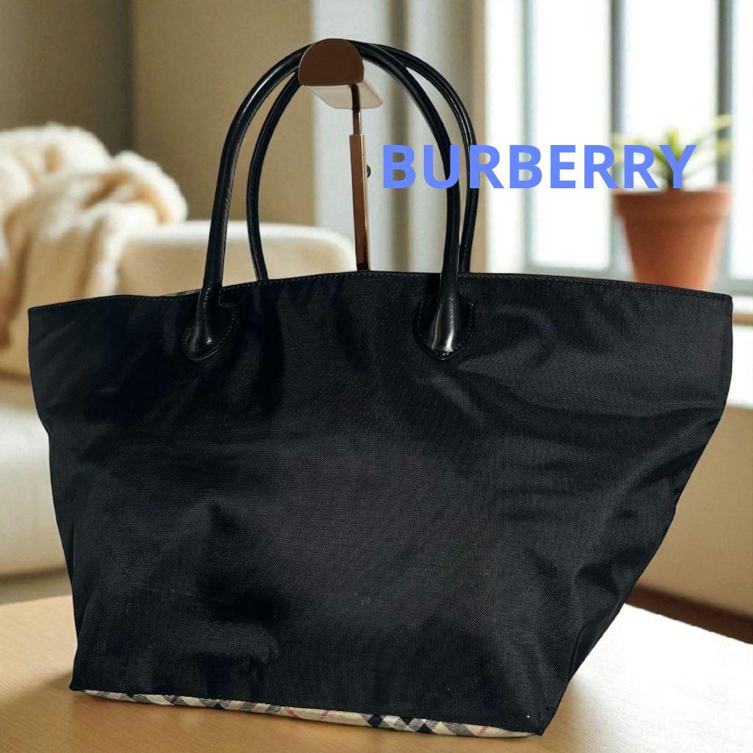 美品　バーバリーブルーレーベル　トートバッグ　黒　ノバチェック　 7