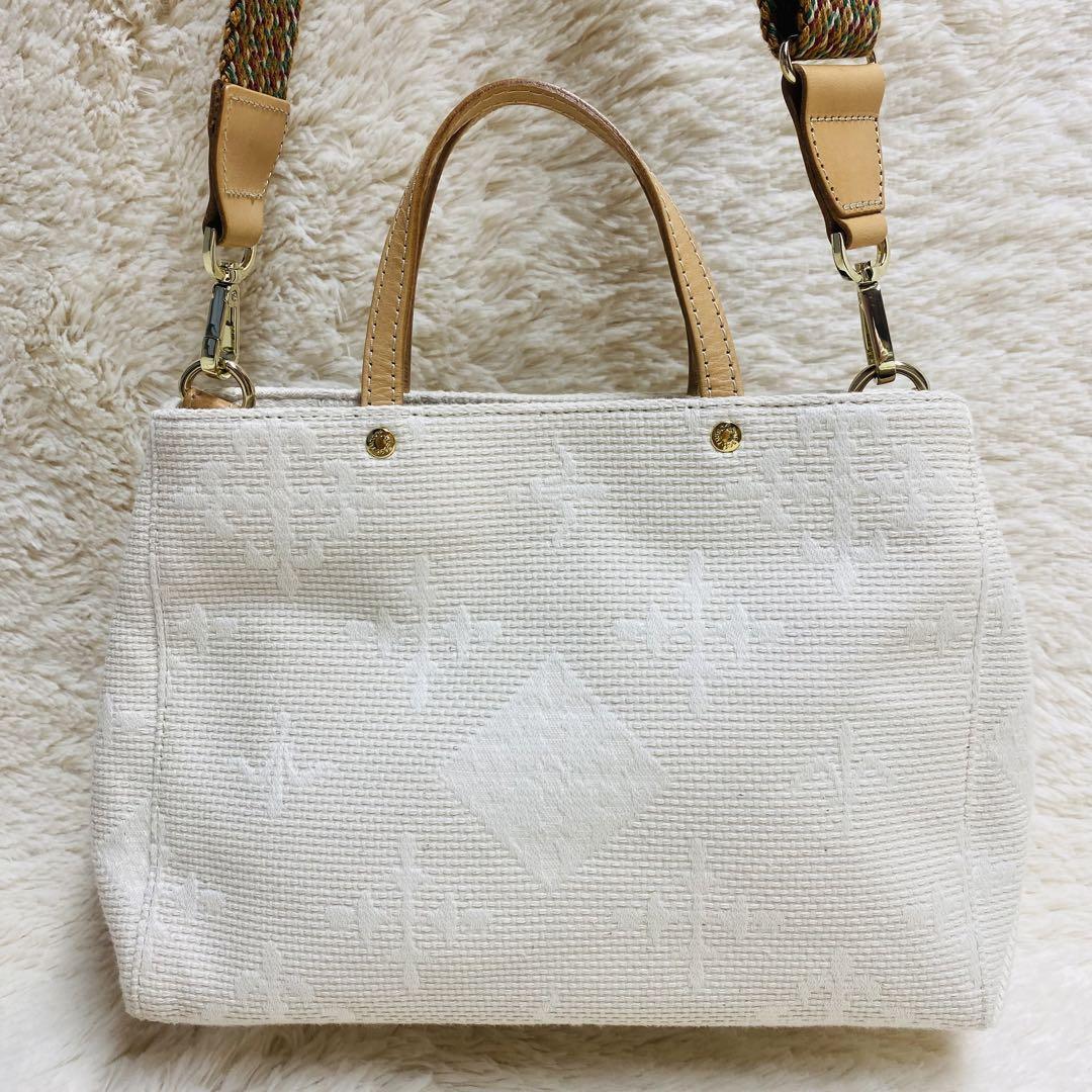 未使用級　ラシット　総柄　刺し子ジャガード　ショルダー　ハンド　バック　2way
