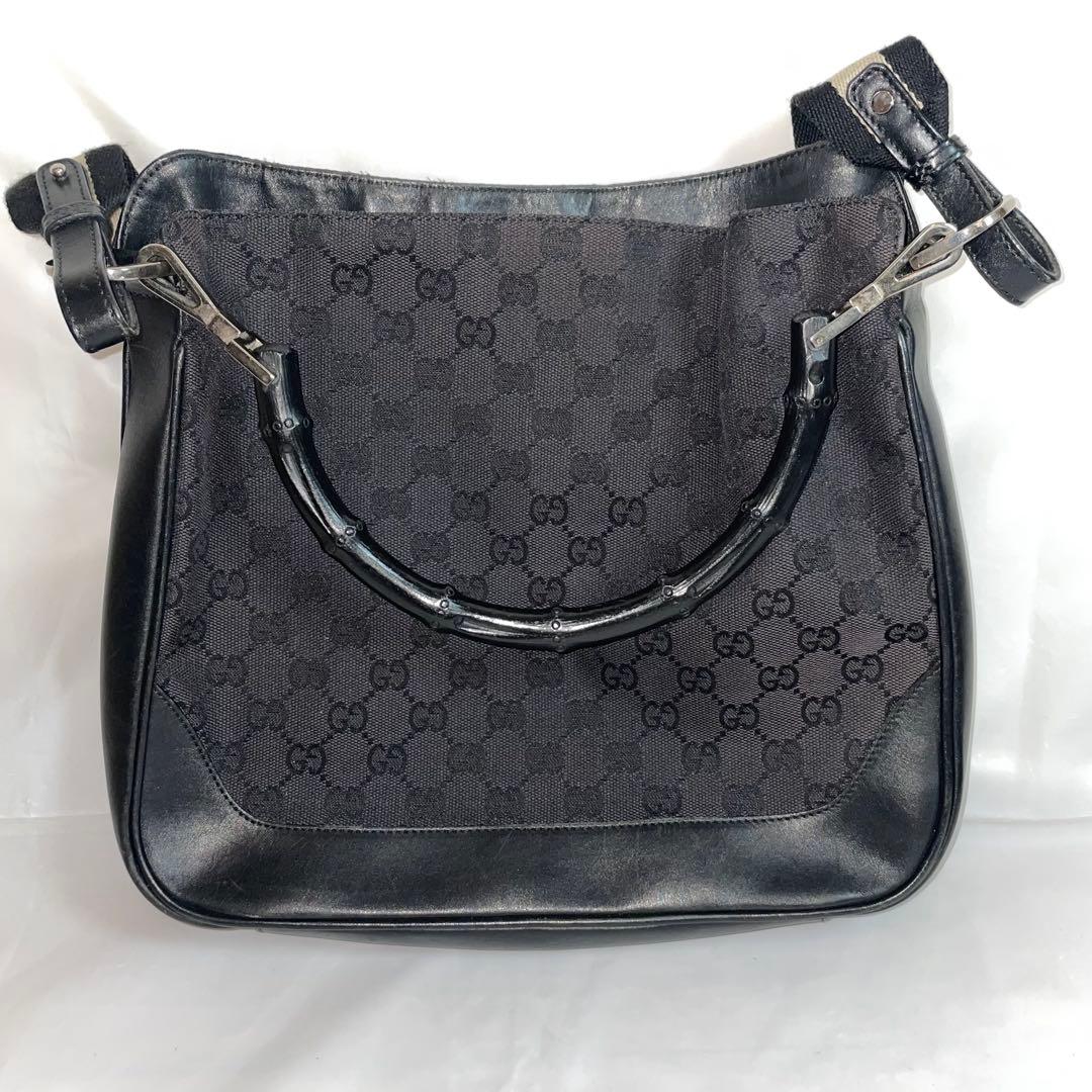 GUCCI グッチ GGキャンバス ショルダー バッグ ブラック バンブー