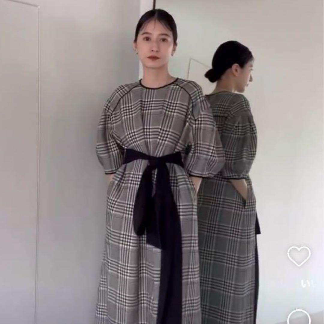 新品 タグ付 CLANE クラネ ループ ライン チェック リボン ワンピース CLANE（クラネ）の「LOOP LINE CHECK WIDE RIBBON ONE PIECE