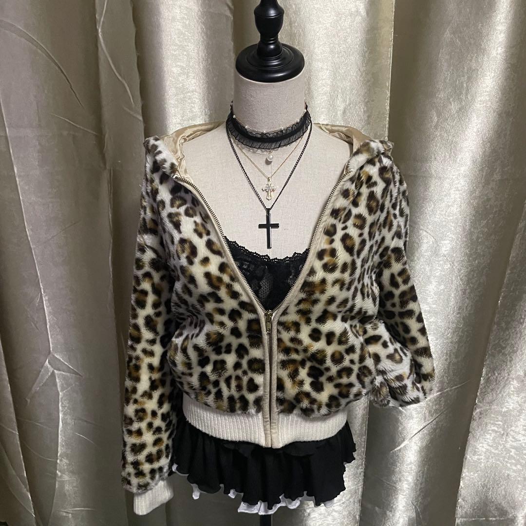 レオパード柄 ファーパーカー フルジップ アーカイブ 平成ギャル