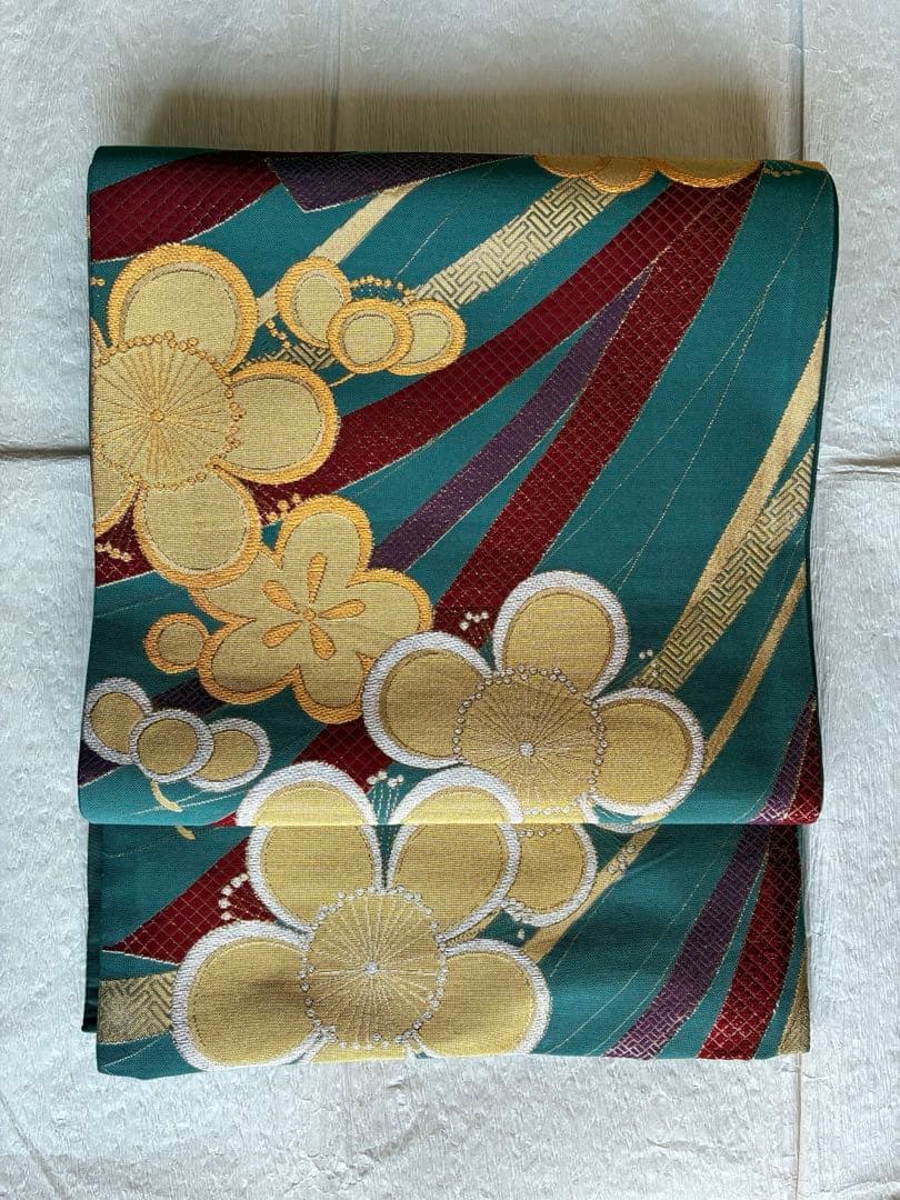 正絹 六通柄袋帯 舞梅文 金銀糸 - メルカリ