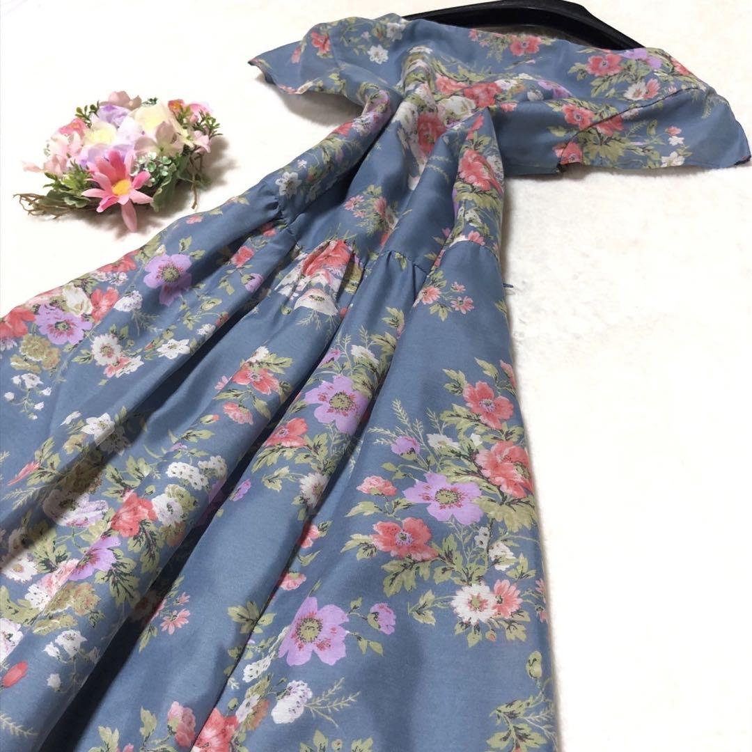 美品♡希少UK16】ローラアシュレイ シルク花柄シフォンフレア