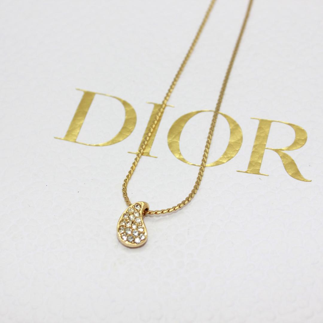 美品 Dior クリスチャンディオール ラインストーン ゴールド ネックレス