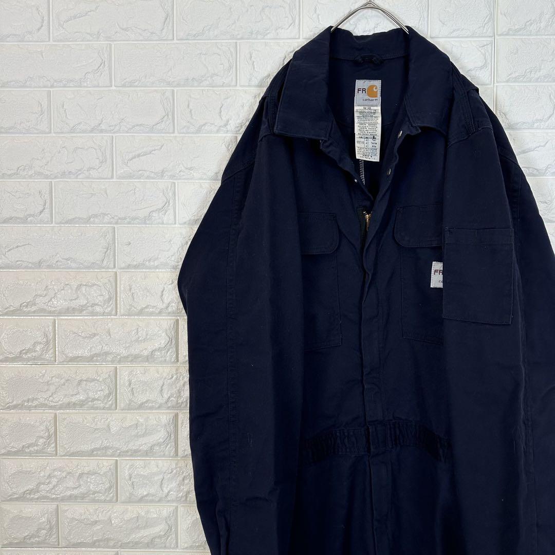 V581【Carhartt】刺繍ロゴ つなぎ【メンズ40】ネイビー