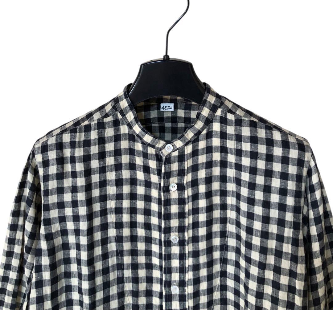 ✨美品✨45R✨インドガーゼリネンの 908ビッグーグーシャツ✨バンドカラー