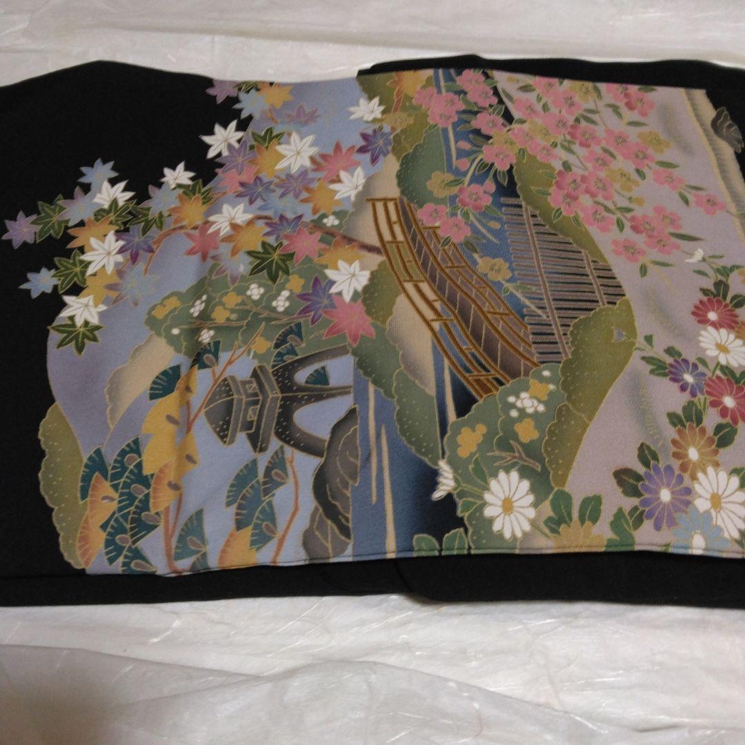 黒留袖 花柄 風景 絹