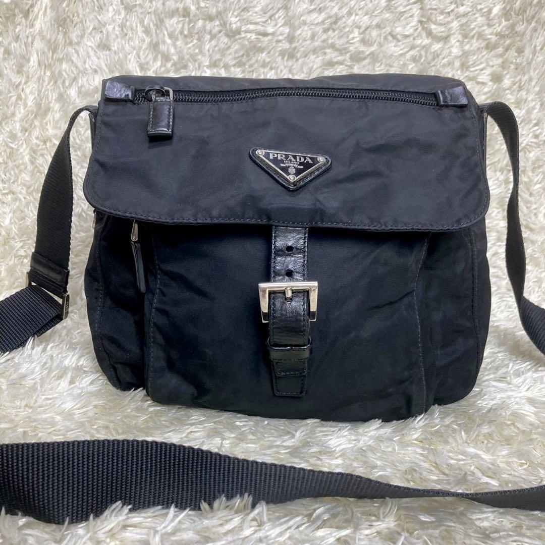 【美品】PRADA プラダ　ショルダーバッグ ナイロン 革　ポコノ　三角プレート 極美品✨プラダ ショルダーバッグ ポコノ 三角ロゴプレート