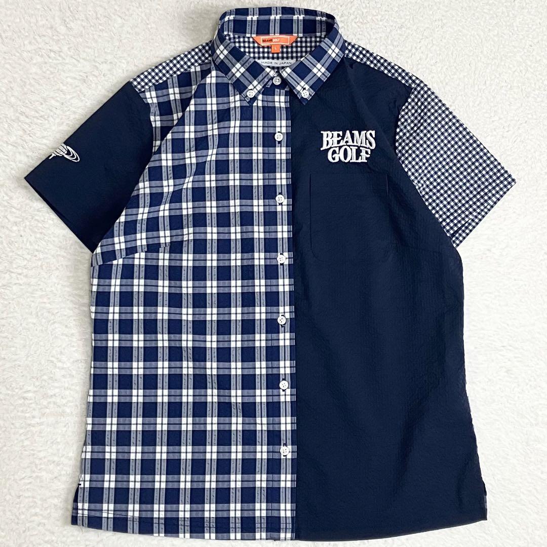 BEAMS GOLF ビームスゴルフ 半袖シアサッカーシャツ　L 切替 BD