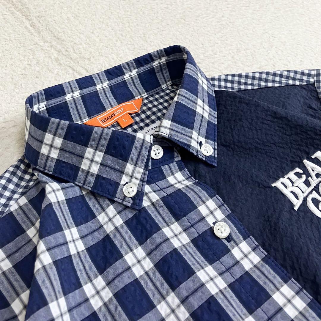 BEAMS GOLF ビームスゴルフ 半袖シアサッカーシャツ　L 切替 BD