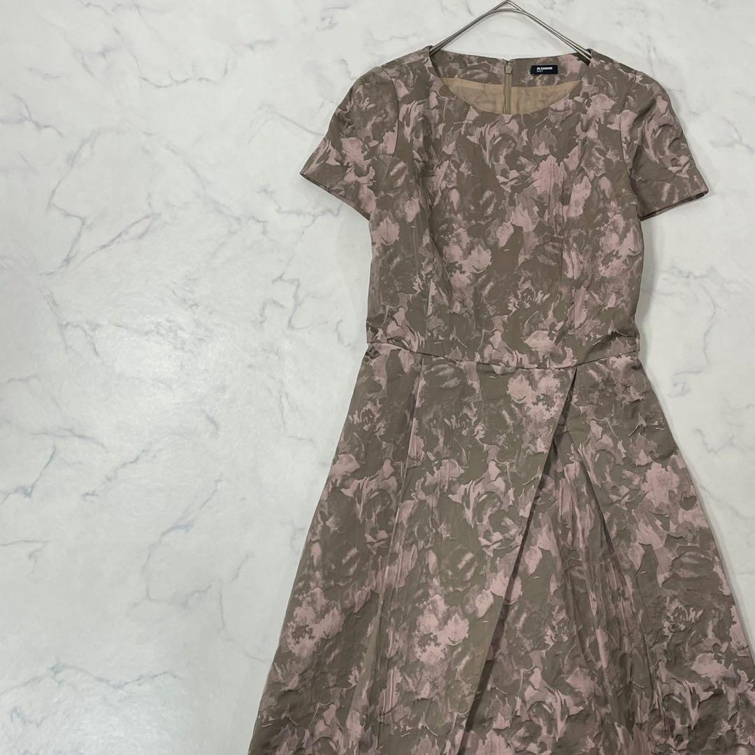 JIL SANDER NAVY イタリア製 切替 半袖 ひざ丈 ワンピース 34