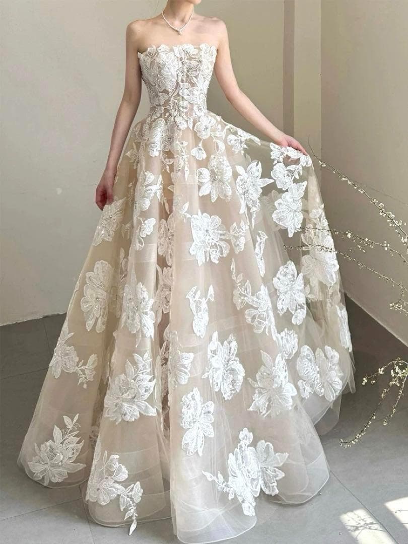 花柄レース チュール ウェディングドレス 結婚式 演奏会