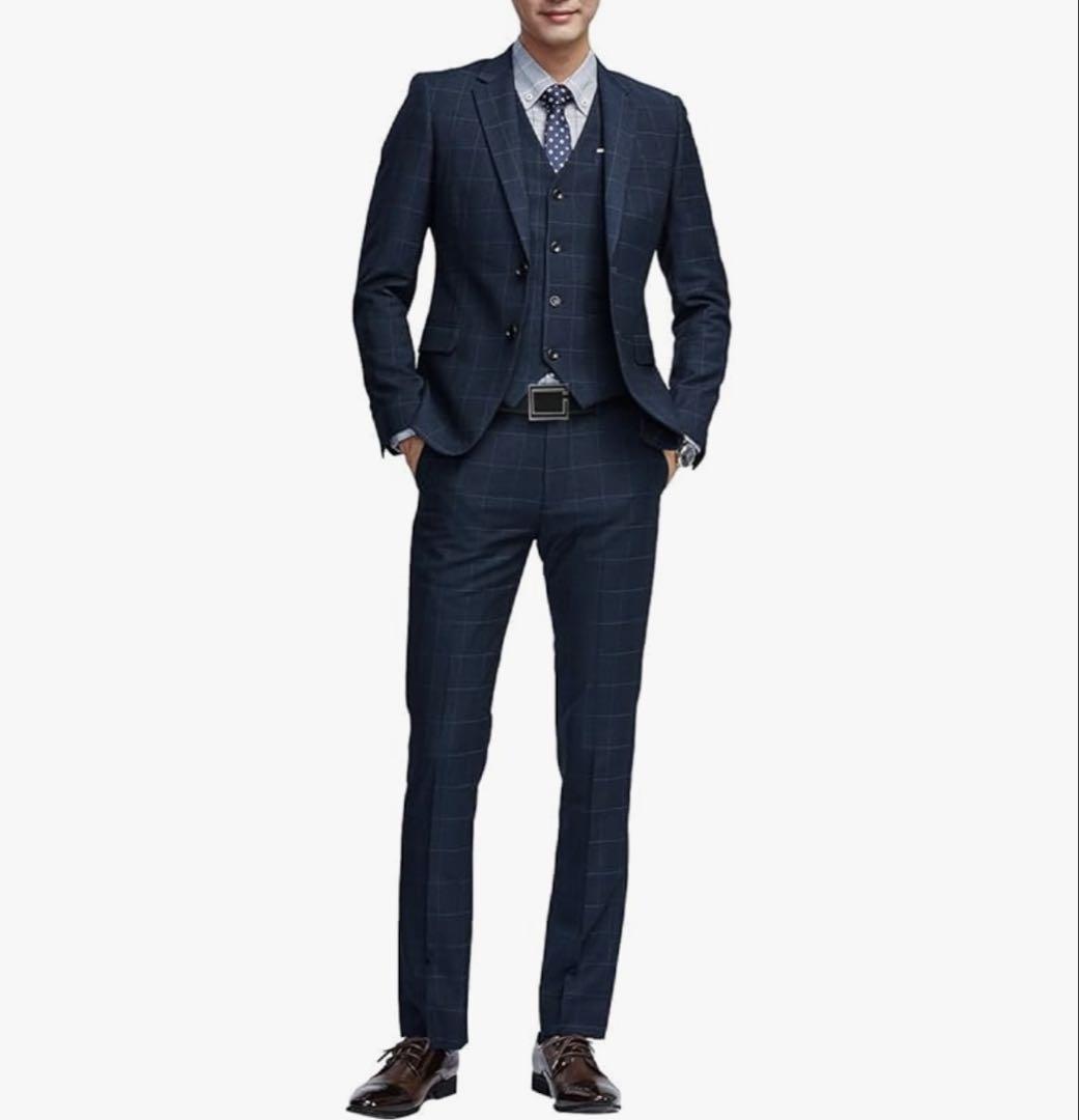 スーツ メンズ スリーピース チェック 6XL ビジネス スーツ　おしゃれ