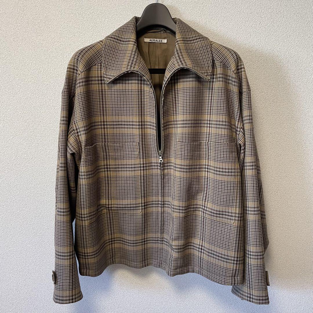 AURALEE Wool Serge Check Jacket 3 Beige Glen Check Mens Size