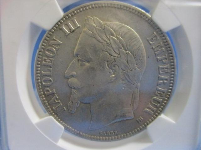 フランス 1870年A ナポレオン3世 月桂冠 5フラン銀貨【NGC