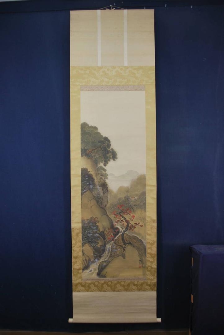 高評価 真作 宝船 S‐28 JM b29Cr-m32854094326 楓外 秋景山水図 掛軸 超激安即納