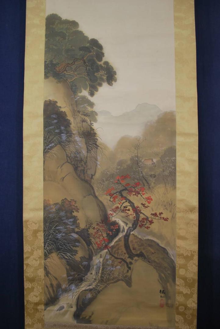 高評価 真作 宝船 S‐28 JM b29Cr-m32854094326 楓外 秋景山水図 掛軸 超激安即納