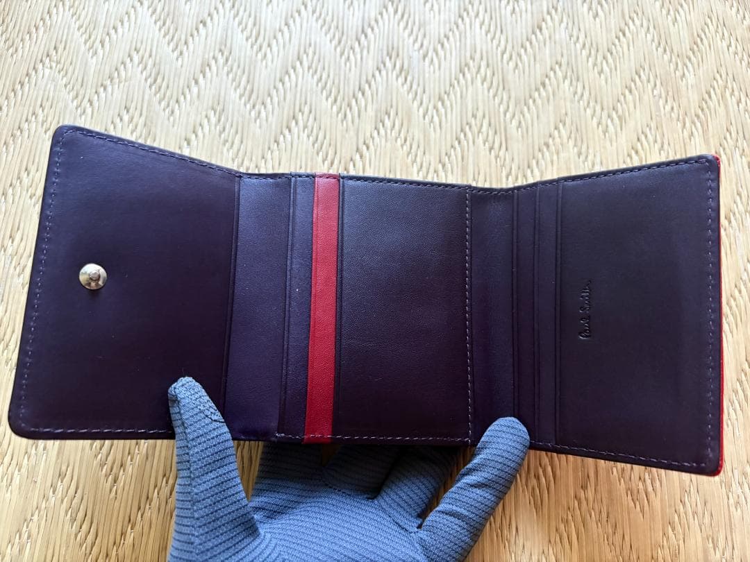 【未使用】PaulSmith ポールスミス　レザー三つ折り財布　ボルドー×レッド