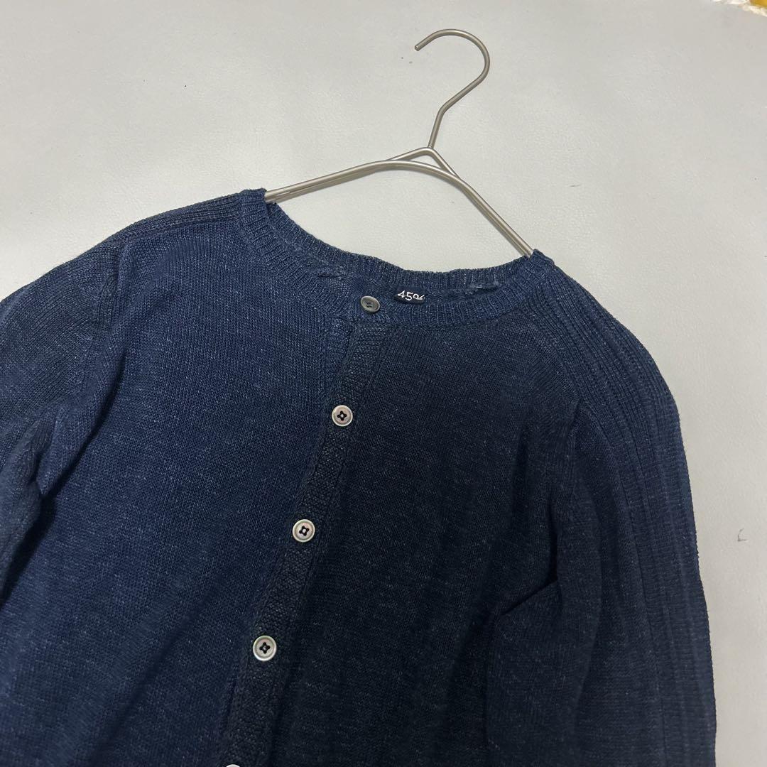 現行 45r カーディガン インディゴ 刺繍 コットン100% クルー