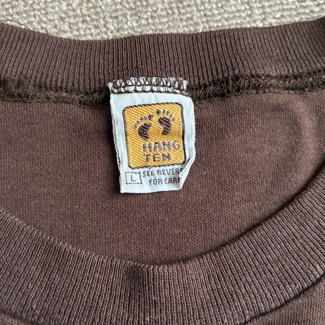 リペアあり HANG TEN 70s ラグラン 刺繍ロゴ Tシャツ 茶 L
