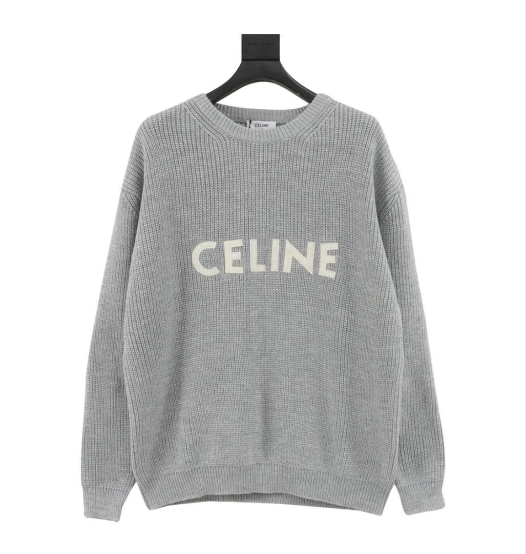 CELINE グレー ロゴ入り長袖セーターM CELINE