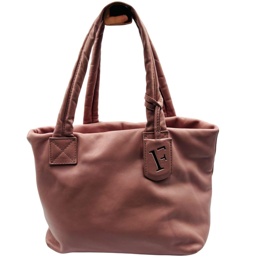 FURLA フルラ トートバッグ 肩掛け F ロゴ チャーム レザー ピンク