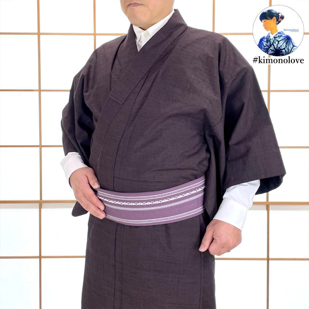 メンズ紬着物・新品綿角帯 2点セット vintage kimono A-1504